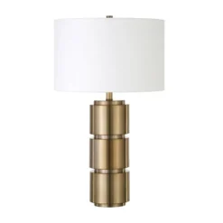 Campbell 27" Tall Table Lamp With Fabric Shade In Brass/White