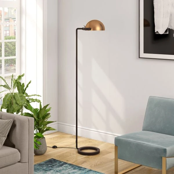 Atticus 65" Tall Floor Lamp With Metal Shade In Blackened Bronze/Brass 3 Atticus 65" Tall Floor Lamp With Metal Shade In Blackened Bronze/Brass - Image 3