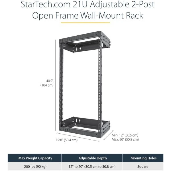 StarTech.com 21U 19" Wall Mount Network Rack - Adjustable Depth 12-20" Open Frame For Server Room /AV/Data/Computer Equipment W/Cage Nuts 6 StarTech.com 21U 19" Wall Mount Network Rack - Adjustable Depth 12-20" Open Frame For Server Room /AV/Data/Computer Equipment W/Cage Nuts - Image 6