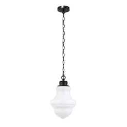 Annie 9.13" Wide Pendant With Glass Shade In Blackened Bronze/White Milk