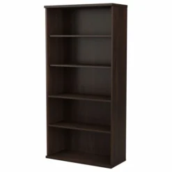 Bush Business Furniture Hybrid Tall 5 Shelf Bookcase In Black Walnut