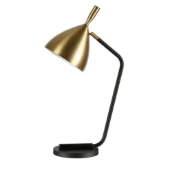 Yossi 23.62" Tall Table Lamp With Metal Shade In Blackened Bronze/Blackened Bronze