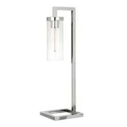 Malva 26" Tall Table Lamp With Glass Shade In Polished Nickel/Seeded