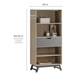 Nashira 61"H 4-Shelf Bookcase With Drawer, Light Oak/Gray -office furniture sale af5669b44b5c5f86d1420adc88025623f2