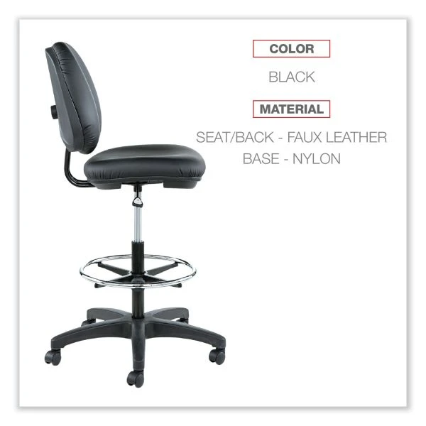 Alera Interval Series Swivel Task Stool, Supports Up To 275 Lb, 23.93" To 34.53" Seat Height, Black Faux Leather 4 Alera Interval Series Swivel Task Stool, Supports Up To 275 Lb, 23.93" To 34.53" Seat Height, Black Faux Leather - Image 4