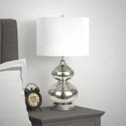 Katrina 23.5" Tall Table Lamp With Fabric Shade In Mercury Glass/Satin Nickel/White -office furniture sale af832e9442b6bf508d4933a4f9494b1419