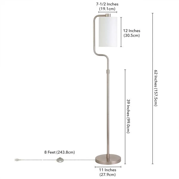 Rotolo 62" Tall Floor Lamp With Fabric Shade In Brushed Nickel/White 2 Rotolo 62" Tall Floor Lamp With Fabric Shade In Brushed Nickel/White - Image 2