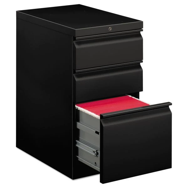 HON Brigade Mobile Pedestal With Pencil Tray Insert, Left Or Right, 3-Drawers: Box/Box/File, Letter, Black, 15" X 22.88" X 28" 1 HON Brigade Mobile Pedestal With Pencil Tray Insert, Left Or Right, 3-Drawers: Box/Box/File, Letter, Black, 15" X 22.88" X 28"