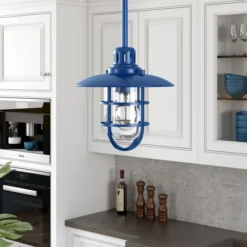 Bay 8.25" Wide Lantern Pendant With Glass/Metal Shade In Blue/Clear -office furniture sale af9a4e3224a214c9ab2a9cc748b777938c