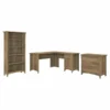 Bush Furniture Salinas 60W L Shaped Desk With Lateral File Cabinet And 5 Shelf Bookcase In Reclaimed Pine