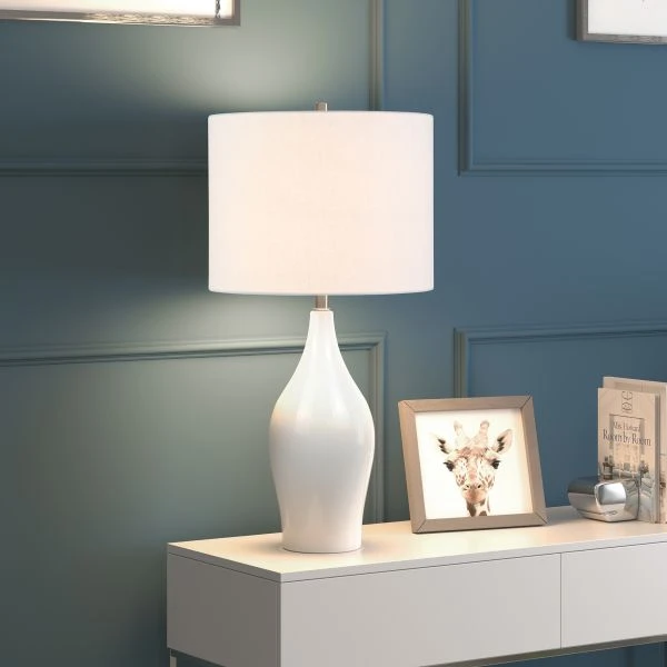 Bella 28.25" Tall Porcelain Table Lamp With Fabric Shade In White/White 4 Bella 28.25" Tall Porcelain Table Lamp With Fabric Shade In White/White - Image 4