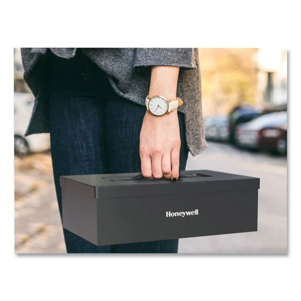 Honeywell Fire Resistant Steel Security Box With Key Lock, 12.7 X 8.8 X 4.1, Black 2 Honeywell Fire Resistant Steel Security Box With Key Lock, 12.7 X 8.8 X 4.1, Black - Image 2