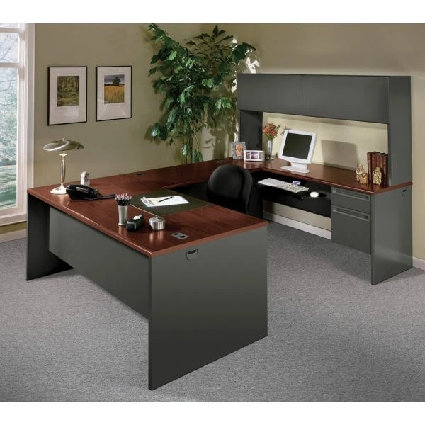 HON 38000 Series Right Pedestal Desk, 66" X 30" X 29.5", Mahogany/Charcoal 2 HON 38000 Series Right Pedestal Desk, 66" X 30" X 29.5", Mahogany/Charcoal - Image 2