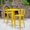 Flash Furniture 30'' Round Yellow Metal Indoor-Outdoor Bar Table Set With 2 Vertical Slat Back Barstools