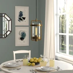 Orion 11" Wide Industrial Pendant With Glass Shade In Brass/Clear -office furniture sale b014be82a17ec6feb4d39af32baedc6838