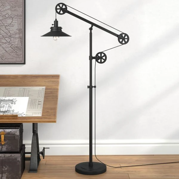 Descartes Wide Brim/Pulley System Floor Lamp With Metal Shade In Blackened Bronze/Blackened Bronze 5 Descartes Wide Brim/Pulley System Floor Lamp With Metal Shade In Blackened Bronze/Blackened Bronze - Image 5