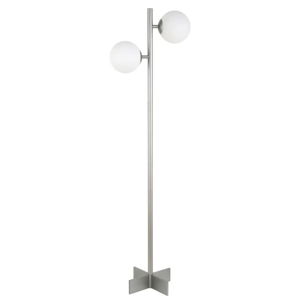 Twee 2-Light Floor Lamp With Glass Shade In Nickel/White Milk 1 Twee 2-Light Floor Lamp With Glass Shade In Nickel/White Milk