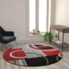 Audra Collection Round 5' X 5' Red Abstract Area Rug - Olefin Rug With Jute Backing - Entryway, Living Room, Or Bedroom