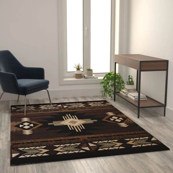 Mohave Collection 5' X 7' Chocolate Traditional Southwestern Style Area Rug - Olefin Fibers With Jute Backing 1 Mohave Collection 5' X 7' Chocolate Traditional Southwestern Style Area Rug - Olefin Fibers With Jute Backing