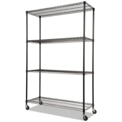 Alera NSF Certified 4-Shelf Wire Shelving Kit With Casters, 48w X 18d X 72h, Black