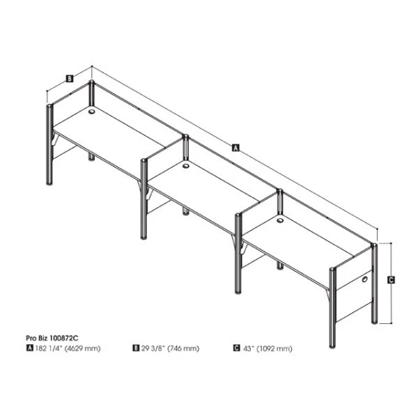 Bestar Pro-Biz Triple Side-by-side Workstation In White 2 Bestar Pro-Biz Triple Side-by-side Workstation In White - Image 2