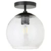 Bartlett 9" Wide Semi Flush Mount With Glass Shade In Matte Black/Seeded