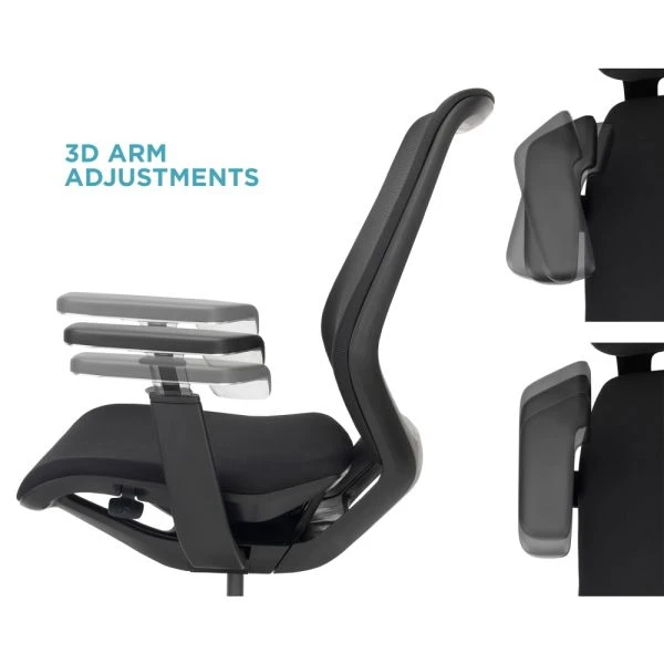 WorkPro Sentrix Ergonomic Mesh/Fabric Mid-Back Manager's Chair, 3D Arms, Black, BIFMA Certified 4 WorkPro Sentrix Ergonomic Mesh/Fabric Mid-Back Manager's Chair, 3D Arms, Black, BIFMA Certified - Image 4