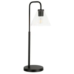 Henderson 27" Tall Arc Table Lamp With Glass Shade In Blackened Bronze/Clear