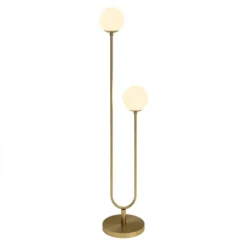Dufrene 2-Light Floor Lamp With Glass Shades In Brass/White Milk -office furniture sale b21dc04bcacedd4d48c5587683ccbc169a