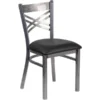 HERCULES Series Clear Coated ''X'' Back Metal Restaurant Chair - Black Vinyl Seat