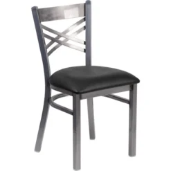 HERCULES Series Clear Coated ''X'' Back Metal Restaurant Chair - Black Vinyl Seat