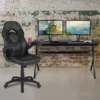 Optis Gaming Desk And Black Racing Chair Set /Cup Holder/Headphone Hook/Removable Mouse Pad Top - 2 Wire Management Holes