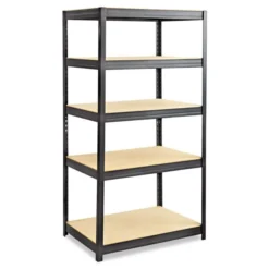 Safco Boltless Steel/Particleboard Shelving, Five-Shelf, 36w X 24d X 72h, Black
