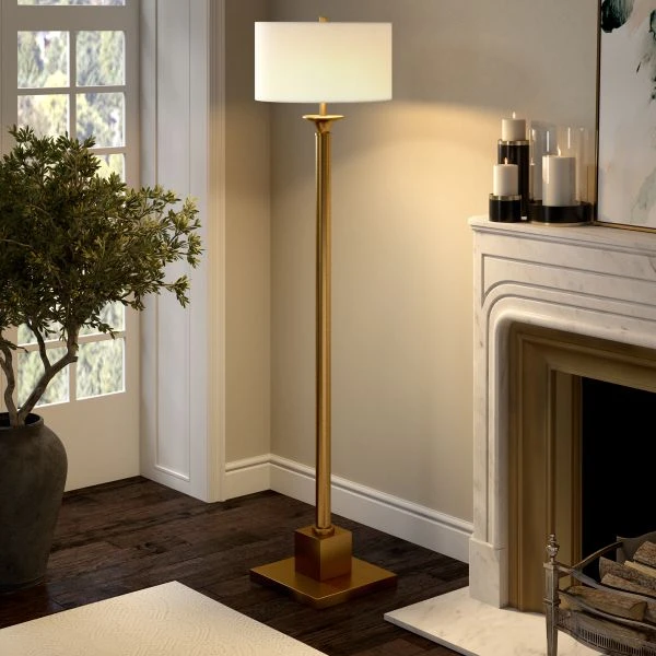Hadley 65" Tall Floor Lamp With Fabric Shade In Brass/White 5 Hadley 65" Tall Floor Lamp With Fabric Shade In Brass/White - Image 5