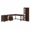 Bush Furniture Key West 60W L Shaped Desk With File Cabinets And 5 Shelf Bookcase In Bing Cherry