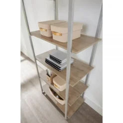 Trezza 60"H 4-Shelf Bookcase, Light Oak -office furniture sale b2e8daedccc00c0e344c38f123bc77655b