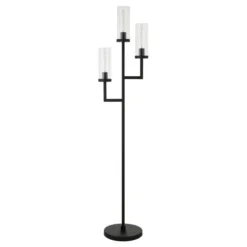 Basso 3-Light Torchiere Floor Lamp With Glass Shade In Blackened Bronze/Clear