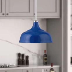 Mackenzie 10.75" Wide Pendant With Metal Shade In Blue/Polished Nickel/Blue -office furniture sale b31f11f85b4aa6f17205769d08360efc9e
