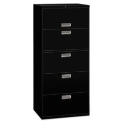 HON 600 Series Five-Drawer Lateral File, Letter/Legal/A4, 30w X 18d, Black