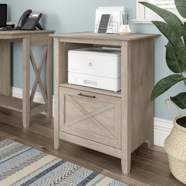 Bush Furniture Key West Lateral File Cabinet With Shelf In Washed Gray 3 Bush Furniture Key West Lateral File Cabinet With Shelf In Washed Gray - Image 3