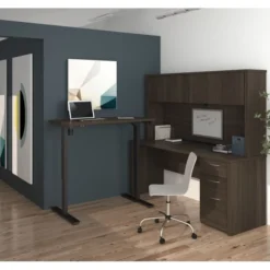 Bestar Embassy L-Desk With Hutch Including Electric Height Adjustable Table In Dark Chocolate 5 Bestar Embassy L-Desk With Hutch Including Electric Height Adjustable Table In Dark Chocolate -office furniture sale b3978c032be267f09bc2db90b9e782f038