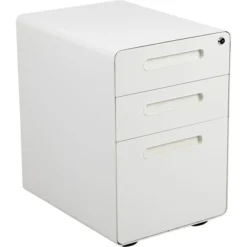 Wren Ergonomic 3-Drawer Mobile Locking Filing Cabinet With Anti-Tilt Mechanism And Hanging Drawer For Legal & Letter Files, White
