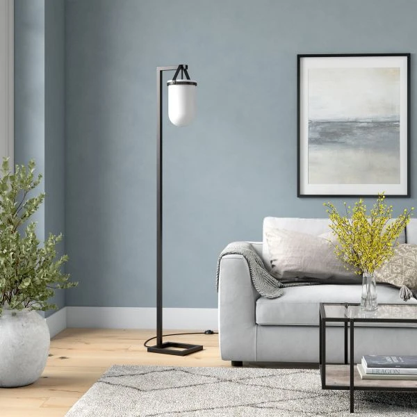 Shiloh 68" Tall Floor Lamp With Glass Shade In Blackened Bronze /White Milk 2 Shiloh 68" Tall Floor Lamp With Glass Shade In Blackened Bronze /White Milk - Image 2