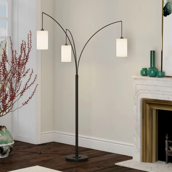 Aspen 3-Light Torchiere Floor Lamp With Fabric Shade In Blackened Bronze/White 4 Aspen 3-Light Torchiere Floor Lamp With Fabric Shade In Blackened Bronze/White - Image 4