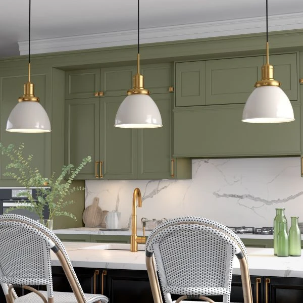 Madison 12" Wide Pendant With Metal Shade In Pearled White/Brass/Pearled White 8 Madison 12" Wide Pendant With Metal Shade In Pearled White/Brass/Pearled White - Image 8