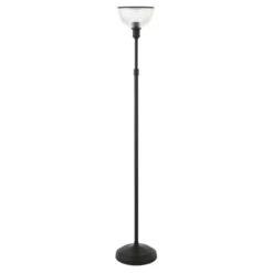 Francis Torchiere Floor Lamp With Ribbed Glass Shade In Blackened Bronze/Clear