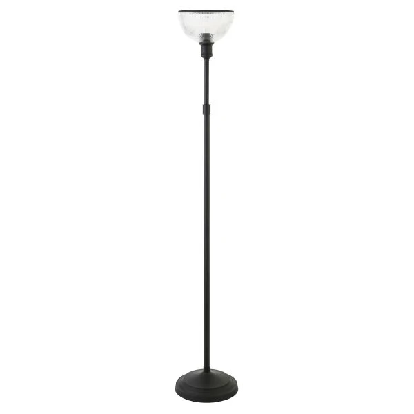 Francis Torchiere Floor Lamp With Ribbed Glass Shade In Blackened Bronze/Clear 1 Francis Torchiere Floor Lamp With Ribbed Glass Shade In Blackened Bronze/Clear