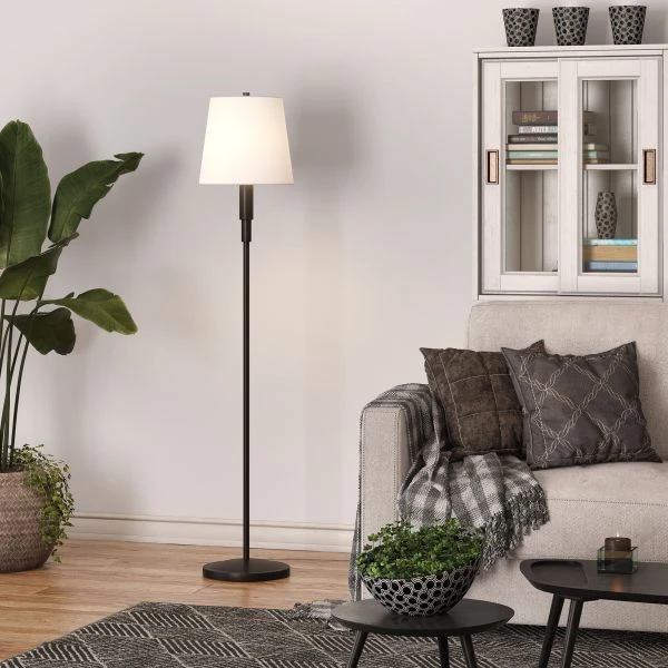 Emerson 60" Tall Floor Lamp With Fabric Shade In Blackened Bronze/White 4 Emerson 60" Tall Floor Lamp With Fabric Shade In Blackened Bronze/White - Image 4