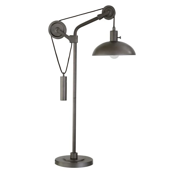 Neo 33.5" Tall Solid Wheel Pulley System Table Lamp With Metal Shade In Aged Steel/Aged Steel 1 Neo 33.5" Tall Solid Wheel Pulley System Table Lamp With Metal Shade In Aged Steel/Aged Steel