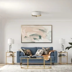 Hamlin 17" Wide 2-Light Semi Flush Mount With Glass Shade In Brushed Brass/White -office furniture sale b5a5ea0f0cbce4096e5108585684efd413